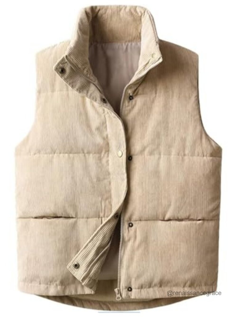 Corduroy Puffer Vest Womens Sleeveless Snap Zip Quilted Waistcoat